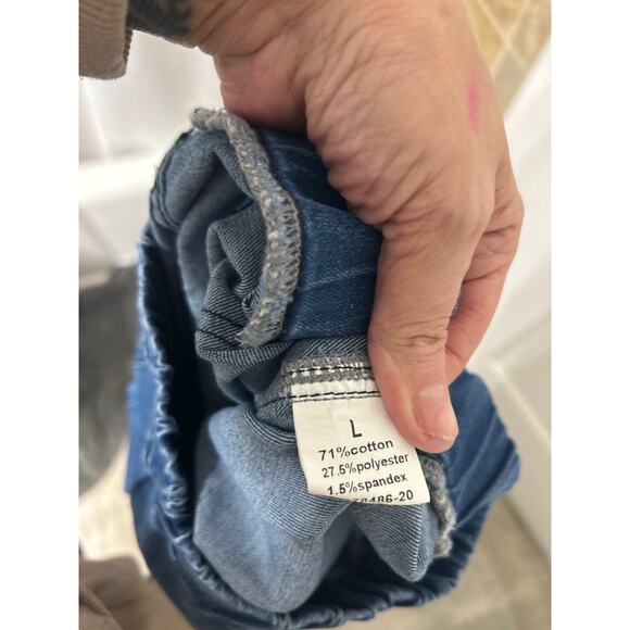 Tracies Leopard Patch Flare Jeans L Bell Bottom Pull On Stretch Denim Boho - Picture 11 of 11